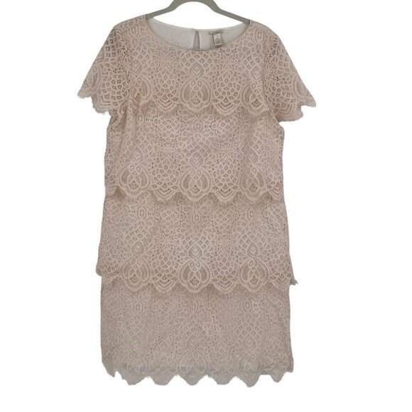 NEW Sundance Catalog Julia Tiered Lace Dress Size Large Short Sleeve Shift Cream - Picture 1 of 14
